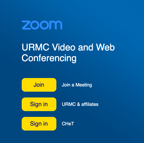 URMC Zoom Log in Screen